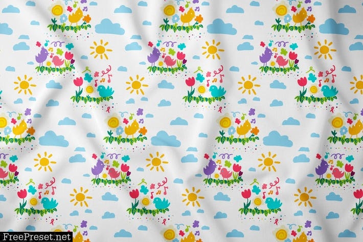 Cartoon Birds In Flowers Seamless Pattern 3BJLC52