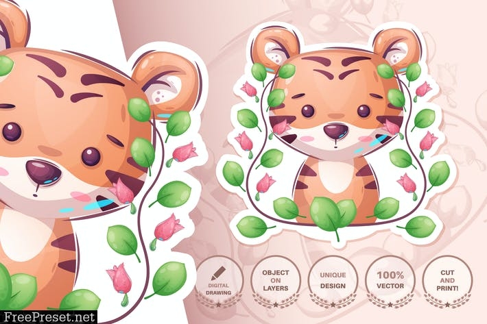 Cartoon Character Animal Tiger - Seamless Pattern MAH5ZS2