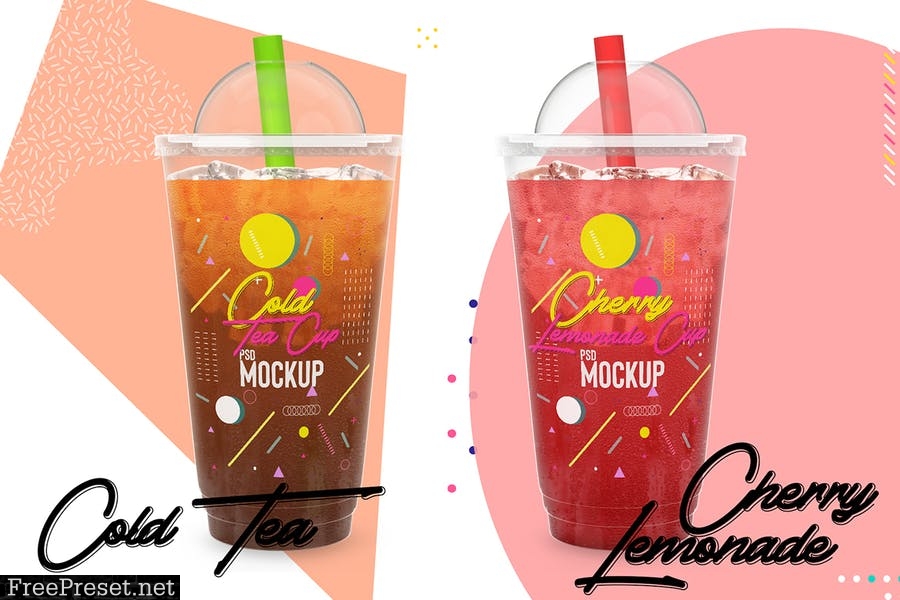 Cold Drink Plastic Cup Packaging PSD Mockup F6Z4PQ5