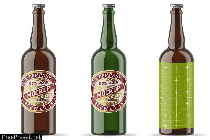 Colorful Glass Beer Bottle Mockup 9WRWXFE