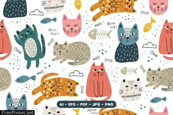 Cute Cat Seamless Pattern 382PZMU