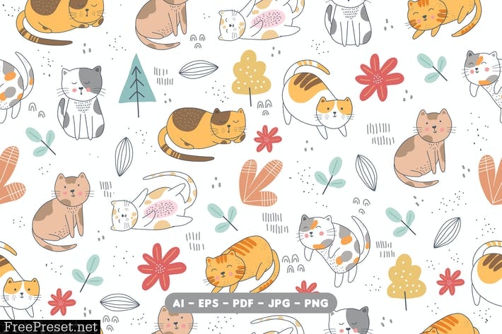 Cute Cat Seamless Pattern CE93XKC