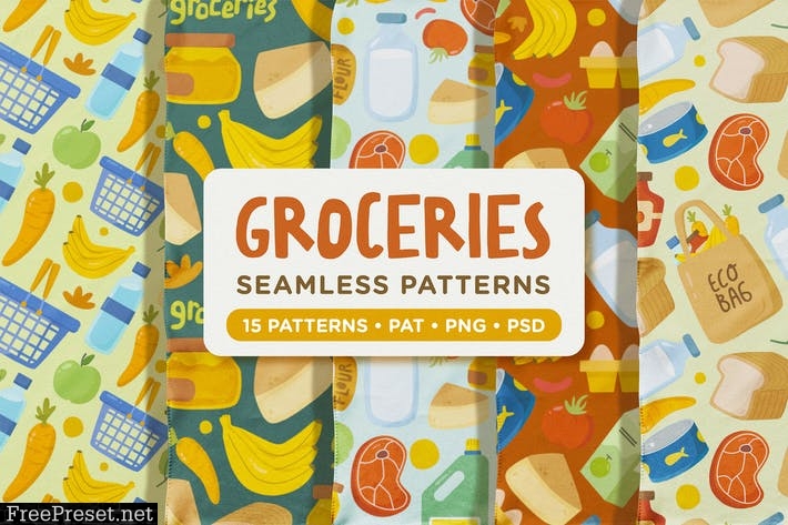 Cute Daily Groceries Seamless Patterns X8NY495