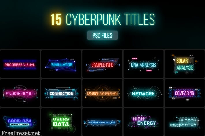 Cyberpunk Titles Pack - 15 PSD Templates