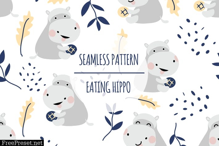 Eating Hippo – Seamless Pattern FDBS59P