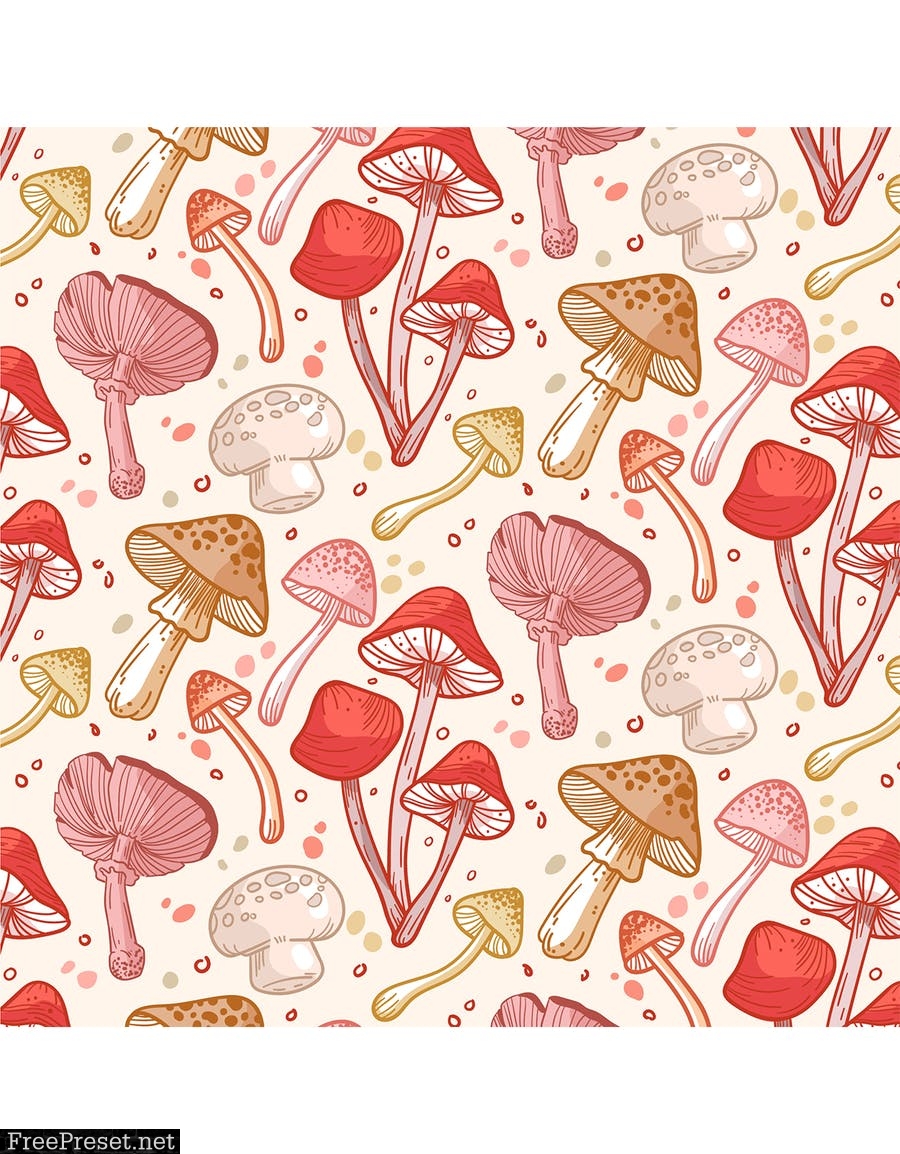 Hand Drawn Mushroom Pattern 5V6JKE6