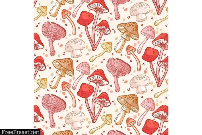 Hand Drawn Mushroom Pattern 5V6JKE6