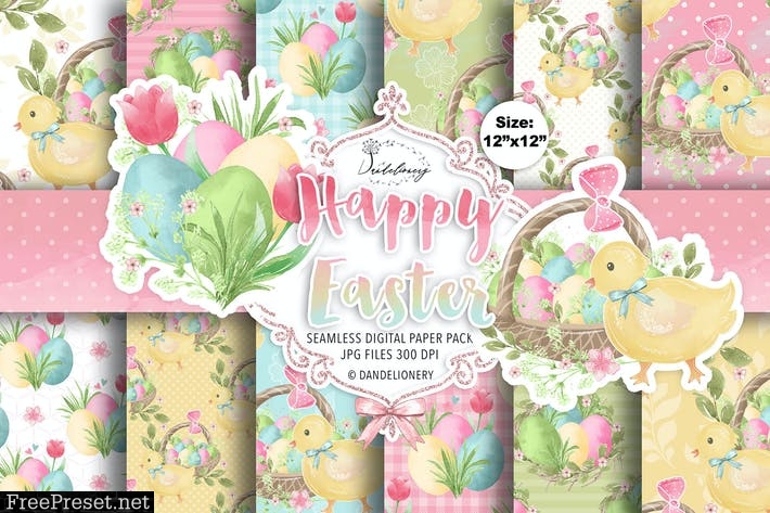 Happy Easter digital paper pack NUZS2TX