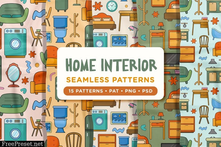 Home Interior Furniture Seamless Patterns