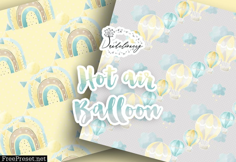 Hot Air Balloon digital paper pack X5JYJUH