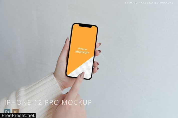 Person Using iPhone 12 Pro Mockup White Background N93QEWM