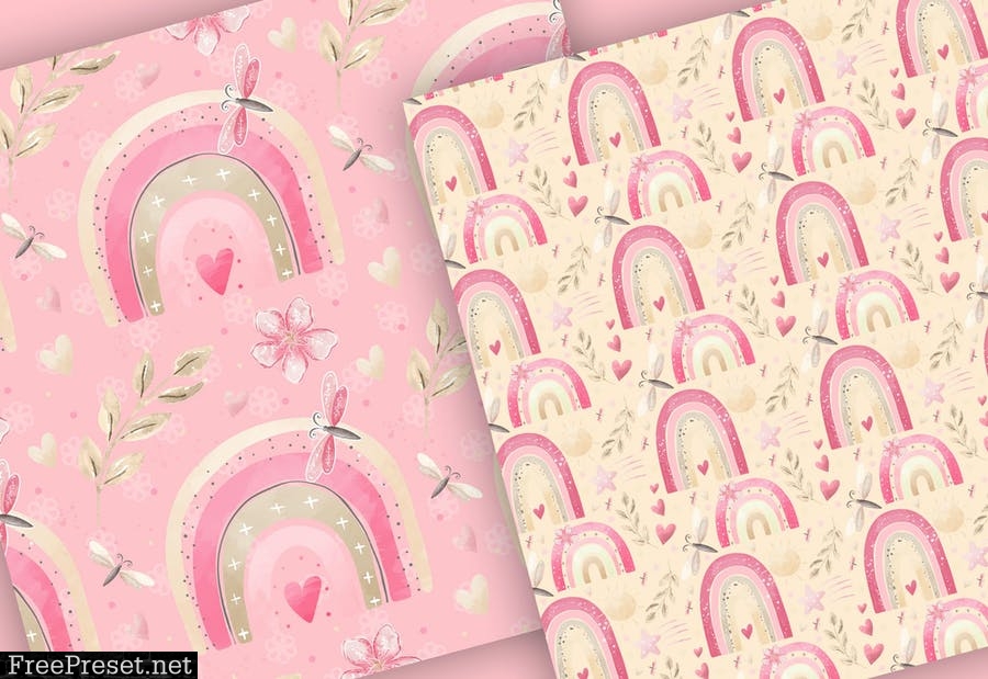 Pink rainbow digital paper pack 94WJ32C