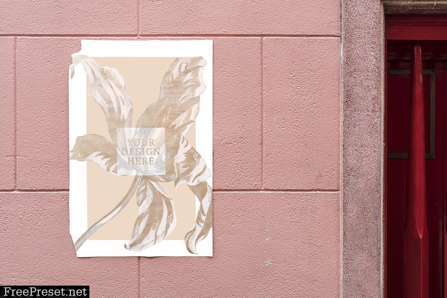 Poster mockup on a pink wall 2Q296YP