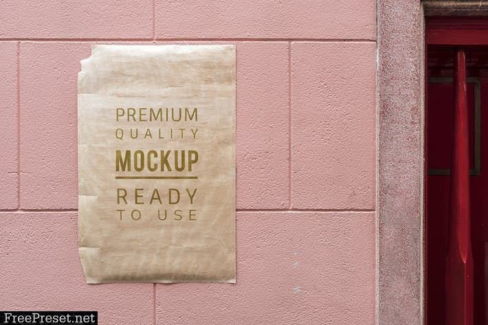 Poster mockup on a pink wall 2Q296YP