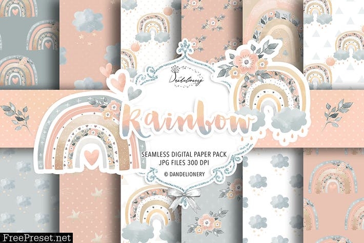 Rainbow baby girl digital paper pack 9F32ZMR