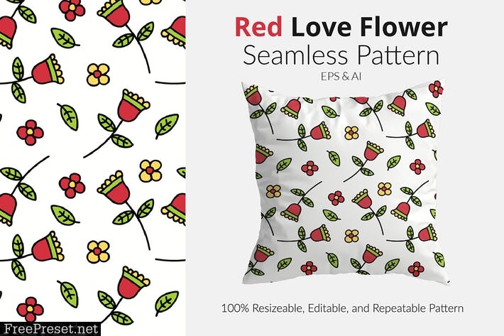 Red Love Flower Pattern 9FBA6RM