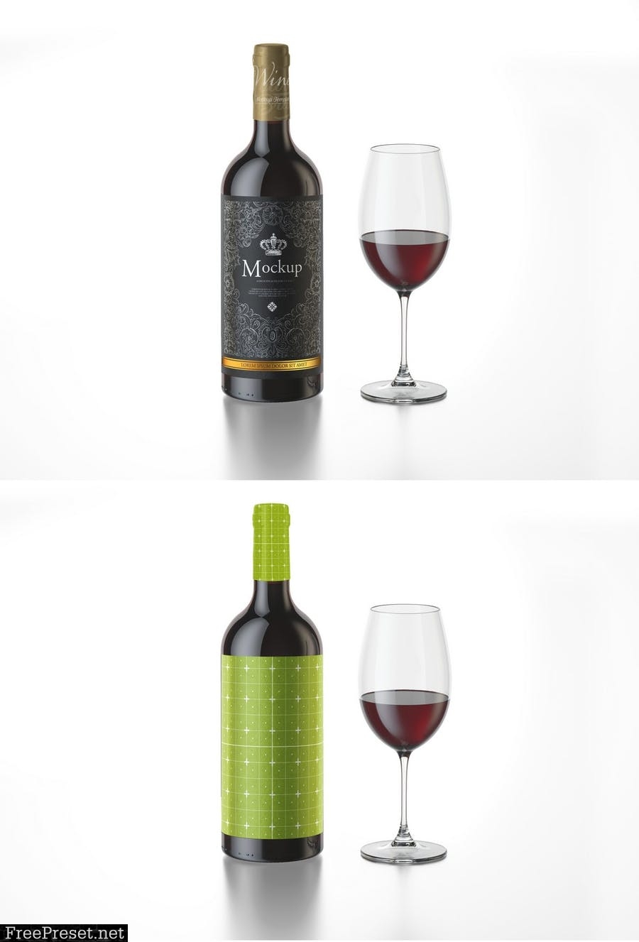 Red Wine with glass Bottle Mockup T7MHR99