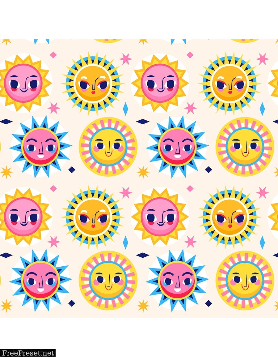 Seamless Flat Sun Pattern SX3YLRE