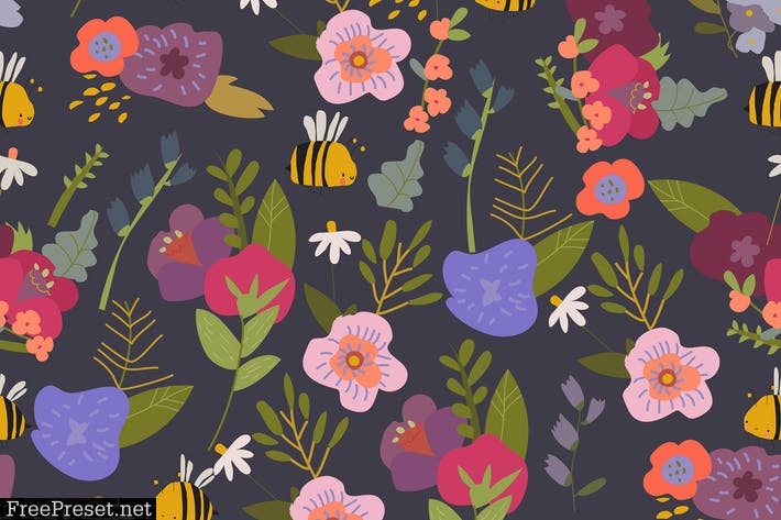 Seamless pattern with Summer Plants and Flowers FZY3LJW