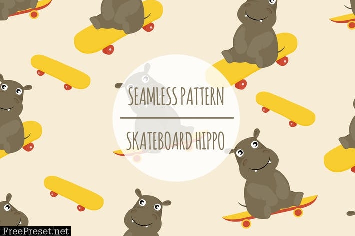 Skateboard Hippo – Seamless Pattern UGXBHPT