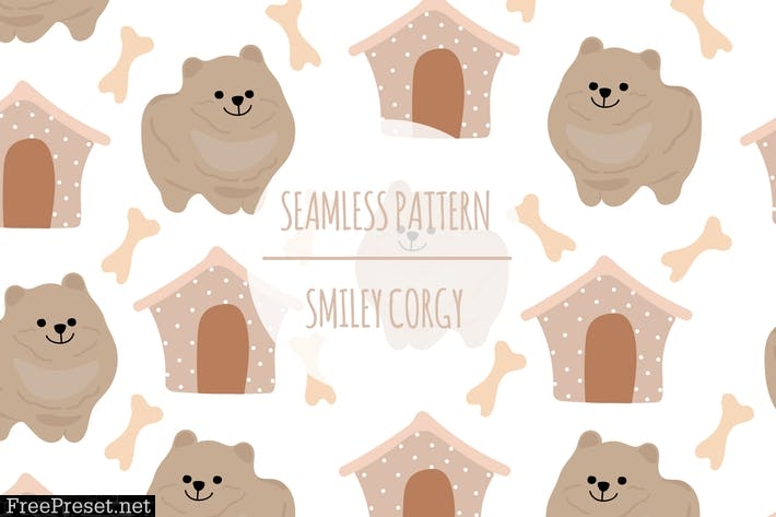 Smiley Corgy – Seamless Pattern FALB5M9