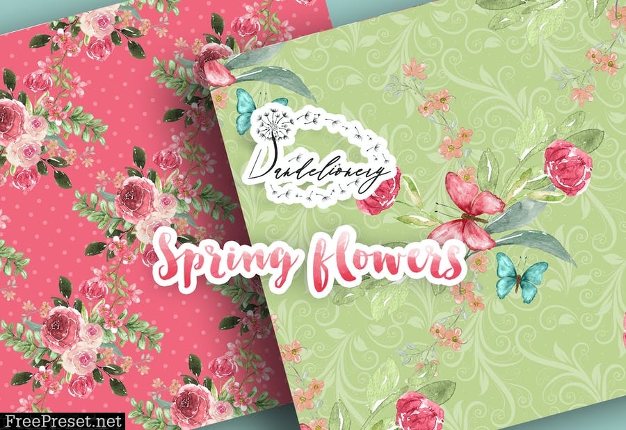 Spring flowers digital paper pack 93AM5XM