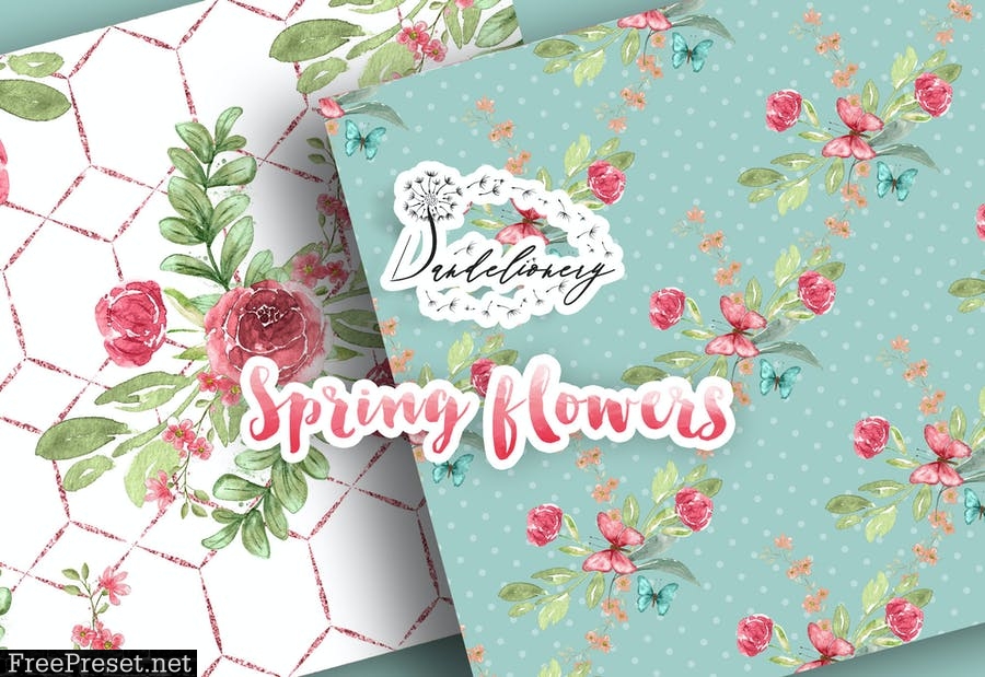 Spring flowers digital paper pack 93AM5XM