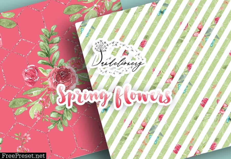 Spring flowers digital paper pack 93AM5XM