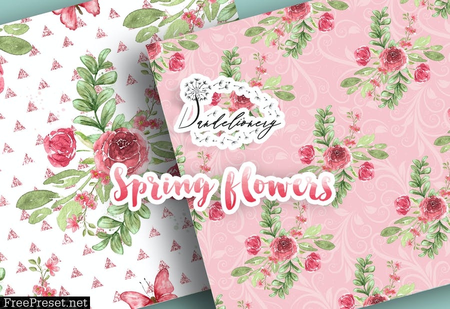 Spring flowers digital paper pack 93AM5XM