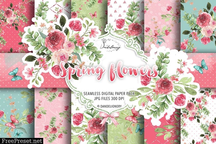 Spring flowers digital paper pack 93AM5XM