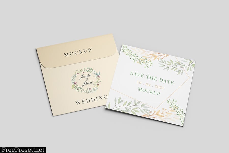 Square Greeting card Wedding and envelope mockup C69673E