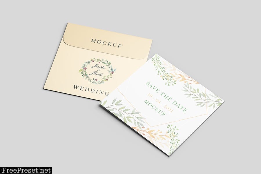 Square Greeting card Wedding and envelope mockup C69673E