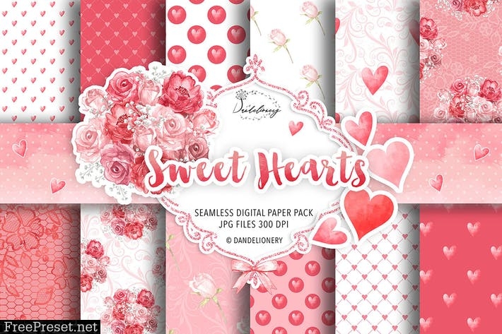 Sweet hearts digital paper pack MGAXBUZ