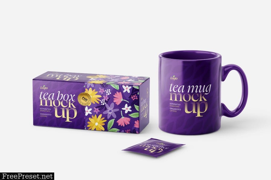 Tea Box and Tea Bag Mockup Set