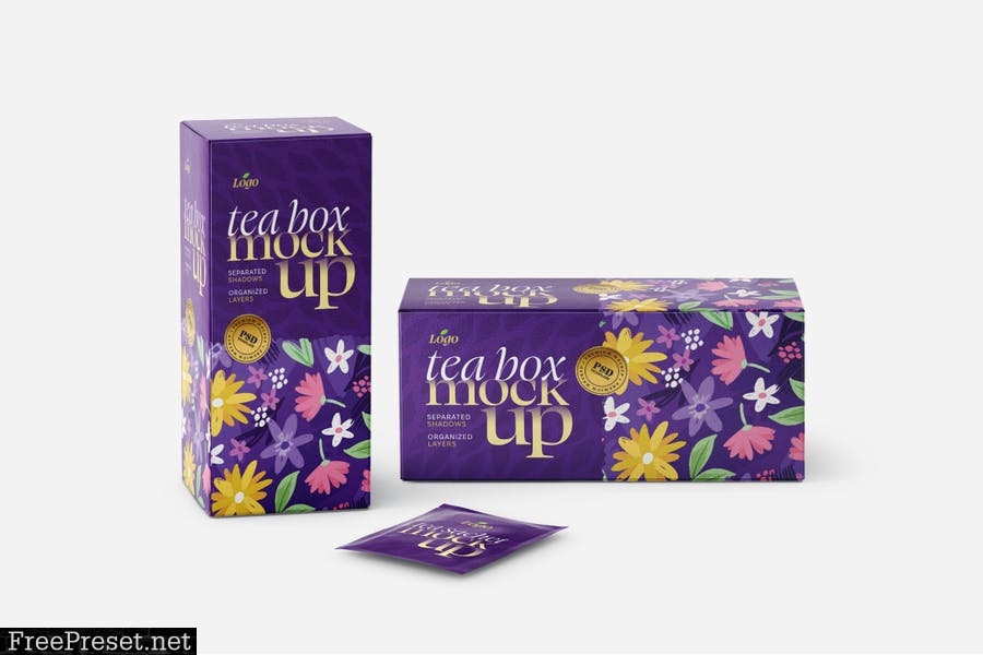 Tea Box and Tea Bag Mockup Set