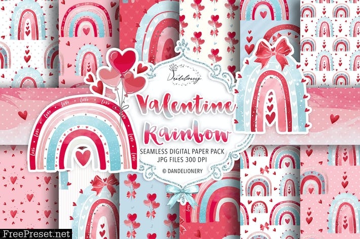 Valentine Rainbow digital paper pack LDU3H4P