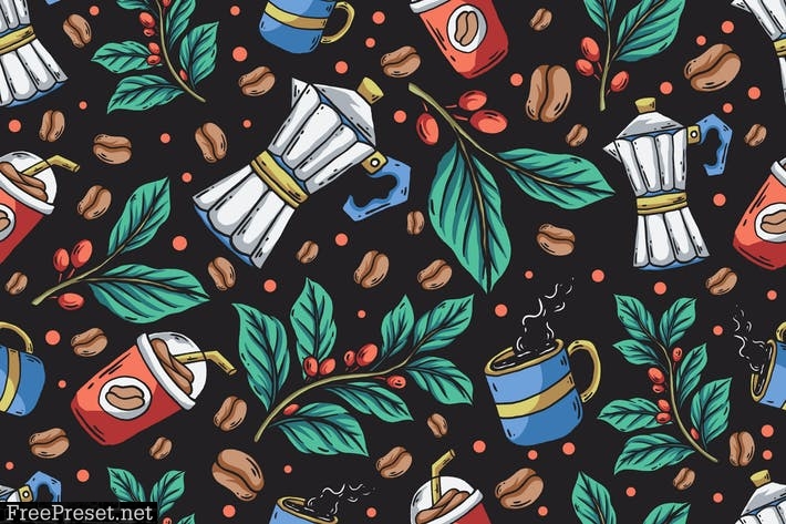 vector seamless pattern of coffee XL79HYE