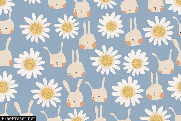 Vector seamless pattern of cute cartoon bunnies an QNW4NLJ