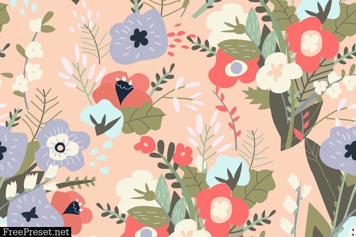 Vector seamless pattern of spring bouquets of flow D2A7ZGA