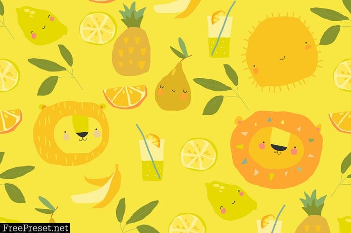 Vector Seamless pattern with Cartoon Fruits AFVA5S3