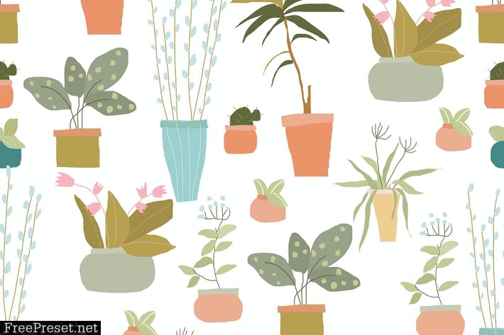 Vector seamless pattern with exotic house plants VHCHCB4