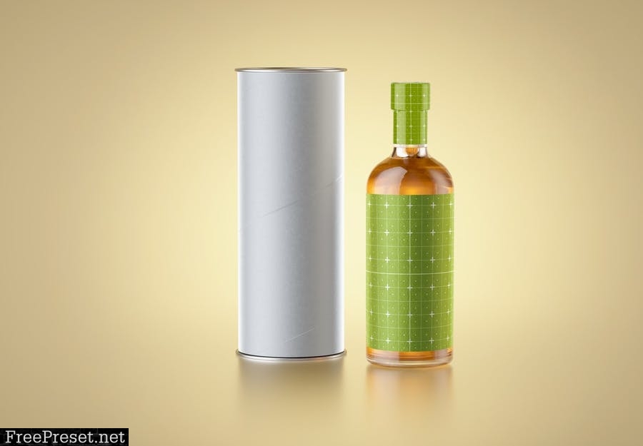 Whiskey Bottle with Paper Tube Mockup VMAPMKF