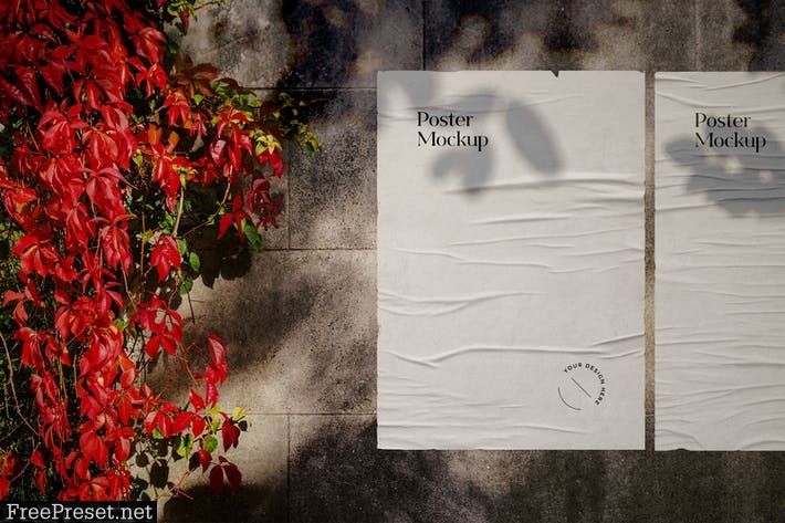 Wrinkled Poster Mockup Scene