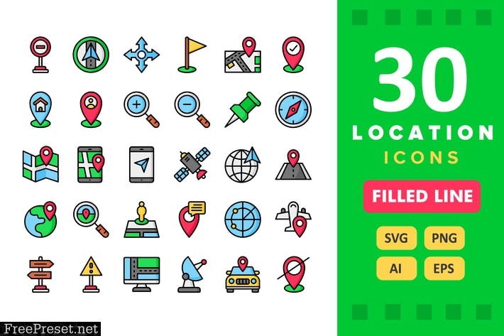 30 Location Icons - Filled Line 4LQNHWA