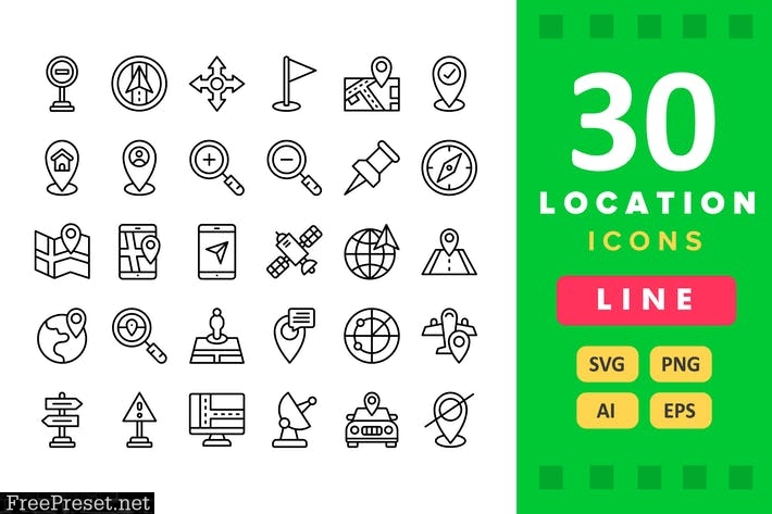 30 Location Icons - Line HSH3ZRN