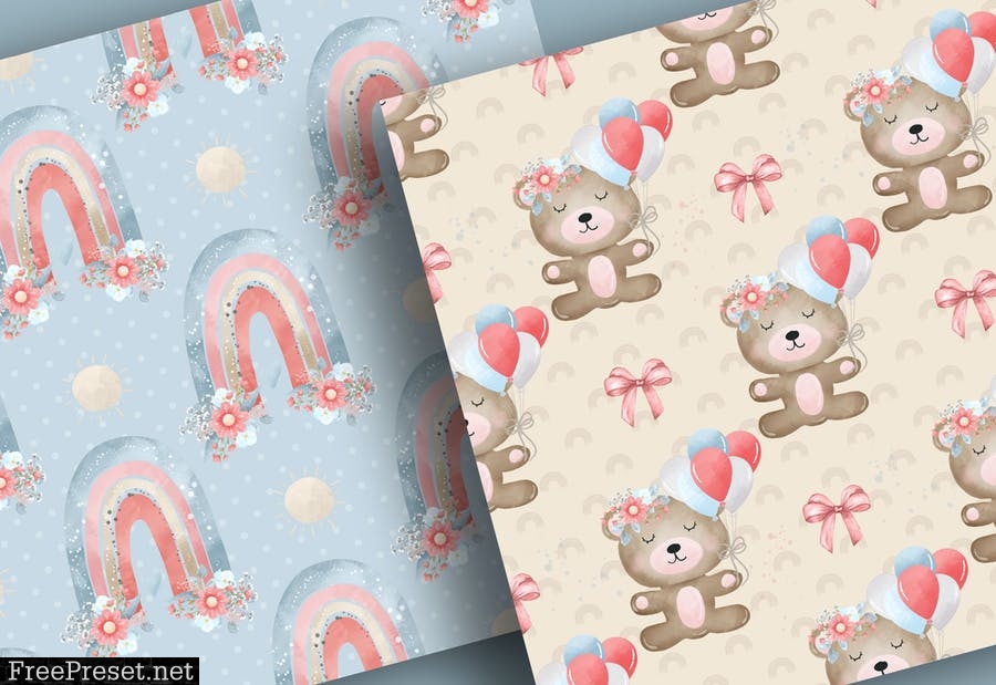 Baby Bear Nursery digital paper pack LUE3UNF