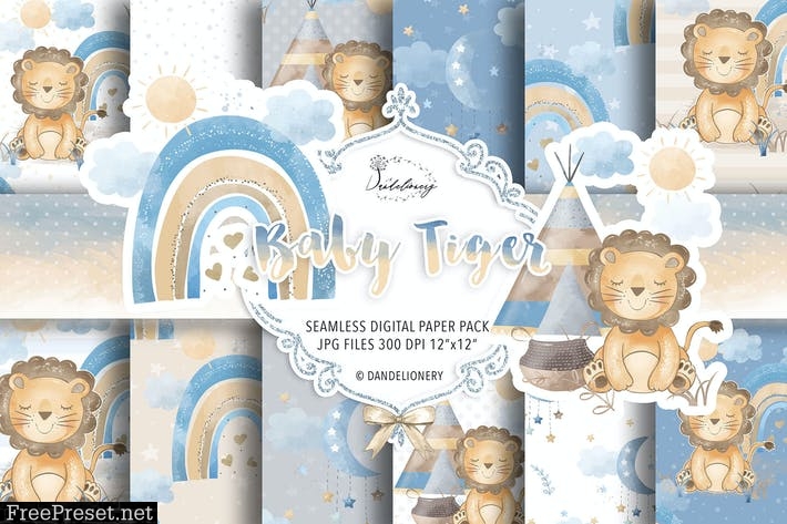 Baby Tiger Nursery digital paper pack 2Q3YSKN