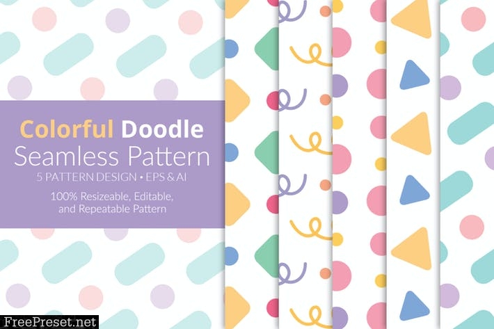 Colorful Doodle Seamless Pattern Pack BGKVFMF