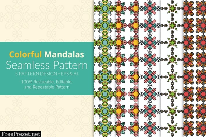 Colorful Mandalas Seamless Pattern Pack 5N64B2D