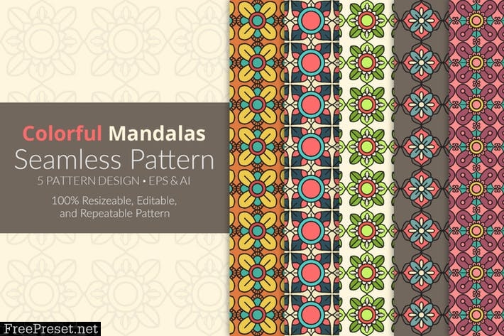 Colorful Mandalas Seamless Pattern Pack 7EJJMHW